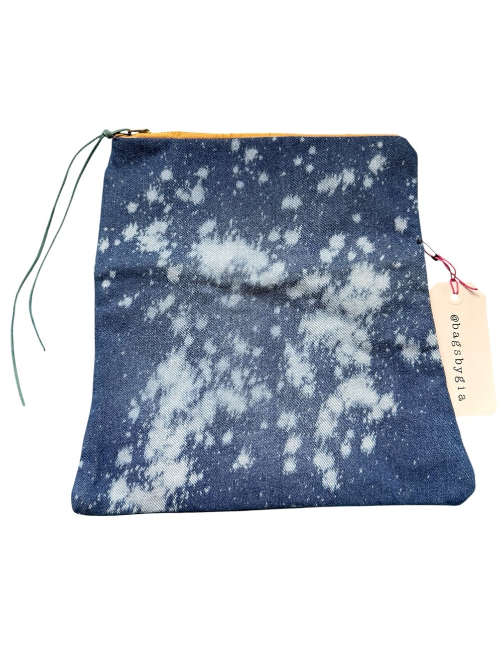 Bags by Gia denim bleach design with contrast camouflage interior pouch bag